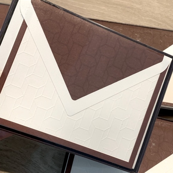 Lot of 4 Hallmark Blank Cards Stationary Embossed Geometric Brown/Cream - Picture 2 of 10